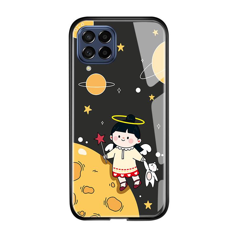 For Samsung A15 A35 A55 A73 S24 Xiaomi 13T 12T 11T Redmi Note 13 12 11 Pro 12S iPhone 16 15 Cartoon Moon Sun Space Planet Glossy Glass Phone Case