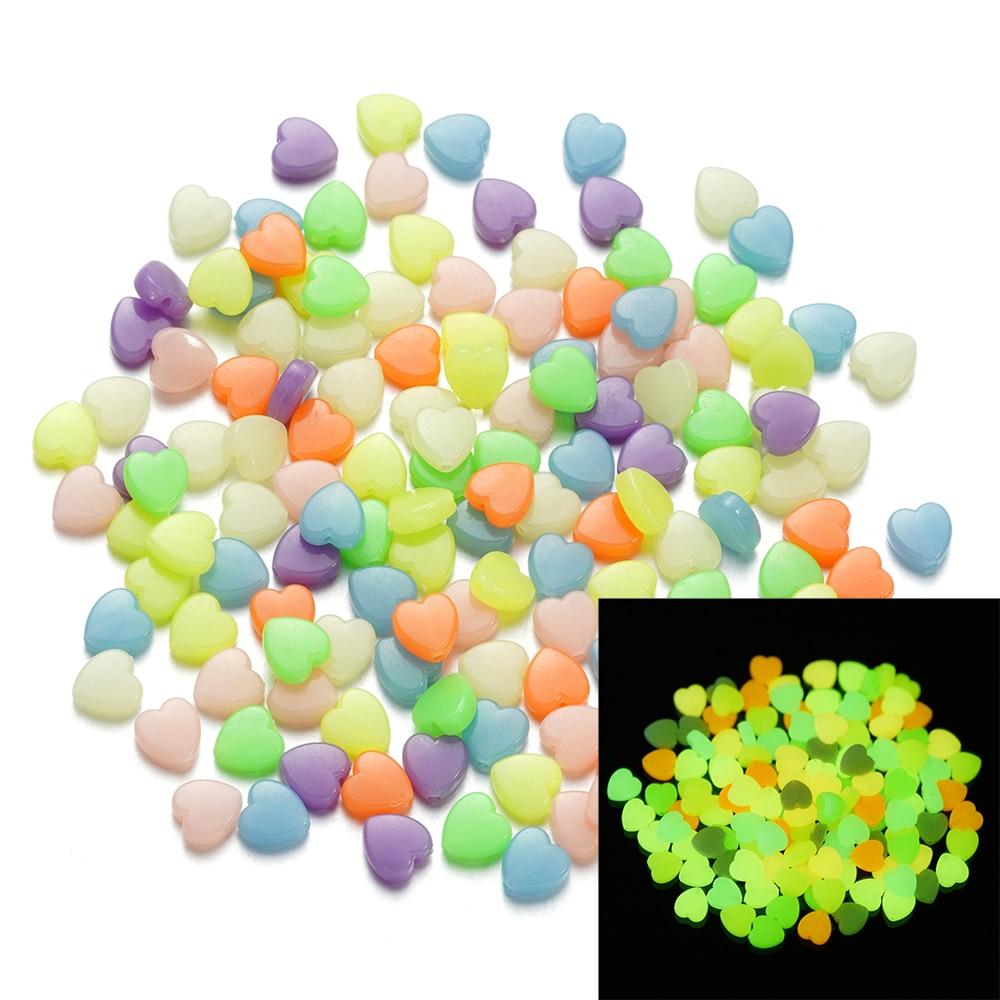 

50 шт./лот, светящиеся бусины в форме сердца/звезды, акриловые бусины-разделители для изготовления ювелирных изделий, сделай сам, подвески, браслет, ожерелье, аксессуары