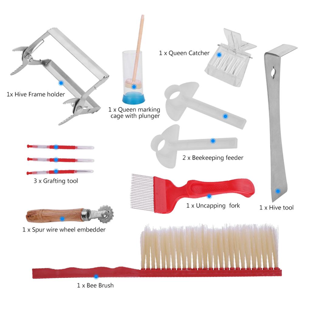 12Pcs Beekeeping Tools Kit Stainless Steel   Tool Bee Brush Extracting Fork