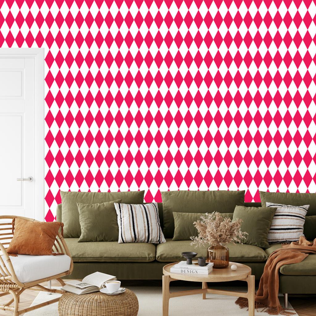 Harlequin Diamonds Wallpaper Pink and White for Living Room and Bedroom 50x1000
