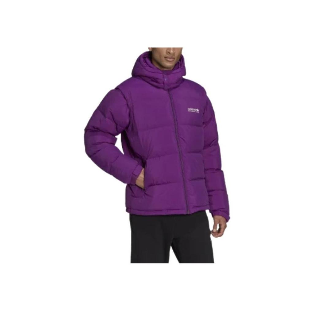 Adidas Originals Embroidered Logo Hooded Down Jacket With Zip Men Outerwear Purple H13575
