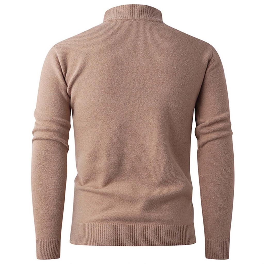 Men's Casual Half-Zip Cable Knit Pullover Sweater with Stand Collar for Fall and Winter