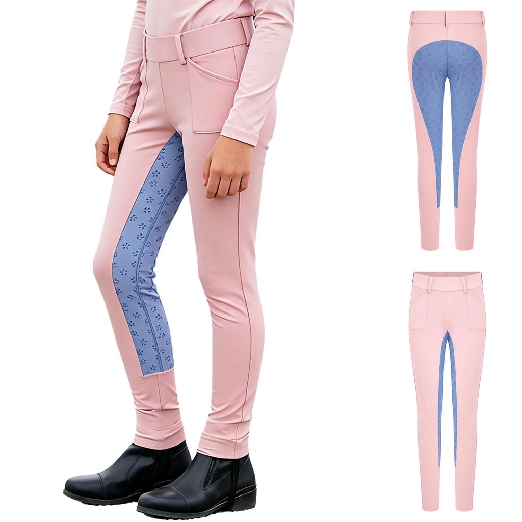 Kids Girls Horse Riding Pants Equestrian Breeches Elastic Waistband Leggings with Side Pockets for Training and Competition