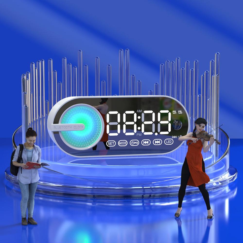 Subwoofer Tichý Digitální Budík Rádio Bezdrátový LED Displej Zrcadlové Hodiny Reproduktor Univerzální