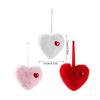 2Pcs Soft Furry Heart Shape Ball Hanging Ornament For Christmas Tree Mantels Window Wall Display Festival Decoration