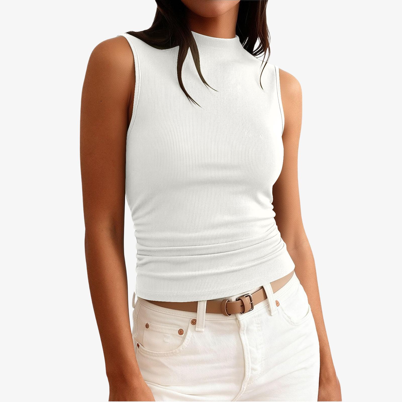 

Women s Fashionable Minimalist Slim-Fit High-Neck Sleeveless Top XL белый