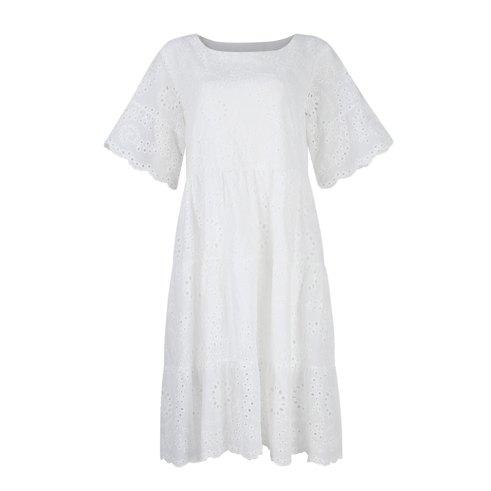 Модное однотонное хлопковое кружевное платье с вышивкой M белый — фото 3