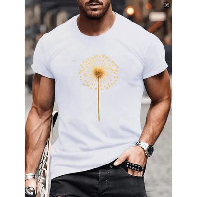 Taglie europee Linea Fiore di Dente di Leone Dorato Stampa con Motivo a Semi, Abbigliamento Moda Uomo, T-shirt a Maniche Corte con Girocollo e Stampa a Motivo Casual da Uomo,