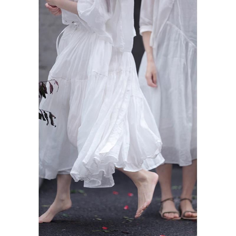 2022 Summer Artistic Sweet Color Lightweight Ramie Elastic Waist Flowy Half-Skirt Large