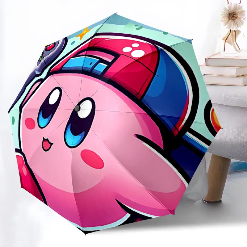 1PC Gamer Kirby Automatic Folding Umbrella - Compact 8-Rib Design, Durable Plastic & Iron, Daily Use F010605