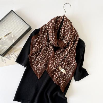 Striped Fashionable and Elegant Imitation Cotton and Linen Scarf Women's High-end Pleated Printed Scarf Retro Simple Polyester Small Scarf