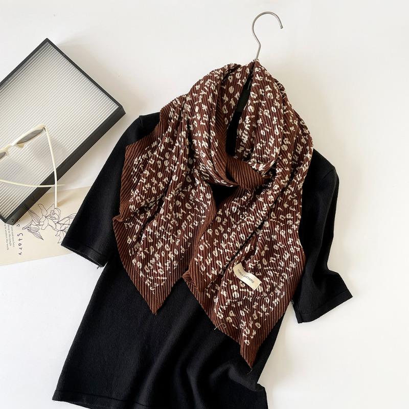 

Striped fashionable and elegant imitation cotton and linen scarf women s high-end pleated printed scarf retro simple polyester small scarf 162*40cm