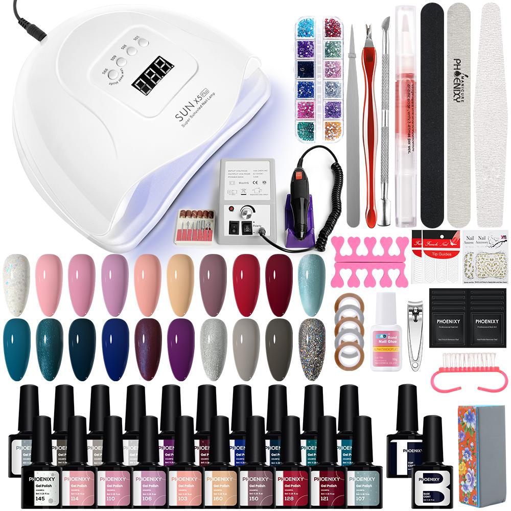 PHOENIXY Gel Nail Starter Kit 20 Colors Gel Nail Polish and 80W UV LED Lamp Nail Dryer Top Base coat Nail Art Tool Set