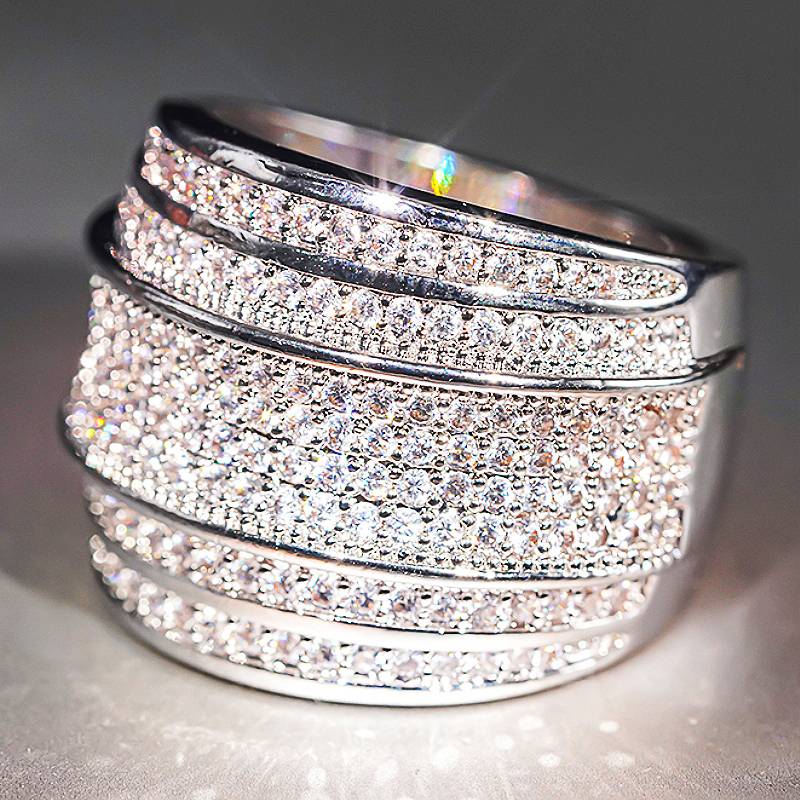 

Huitan Gorgeous Women Ring Full Bright Cubic Zirconia Luxury Accessories for Lady Party Engagement Charming Delicate Zircon 7