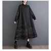 Lösa Plus Size Splicing Casual Enkla Broderier Söta Långärmade Klänningar