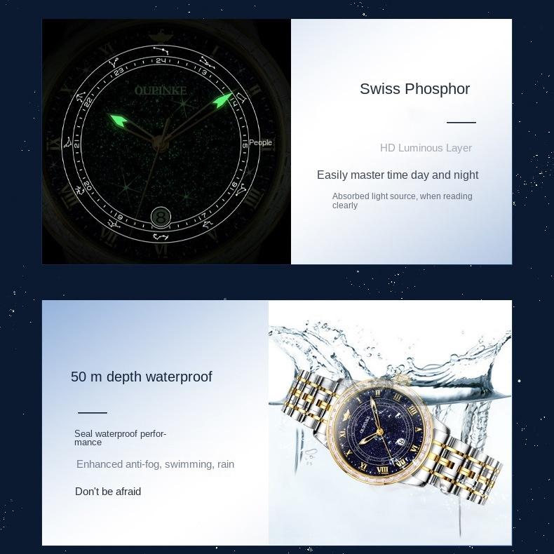 OUPINKE Brand Watches Fashion Diamond-set Women's Watch Glow-in-the-dark Waterproof Automatic Mechanical Watch Small Fresh Women's Watch