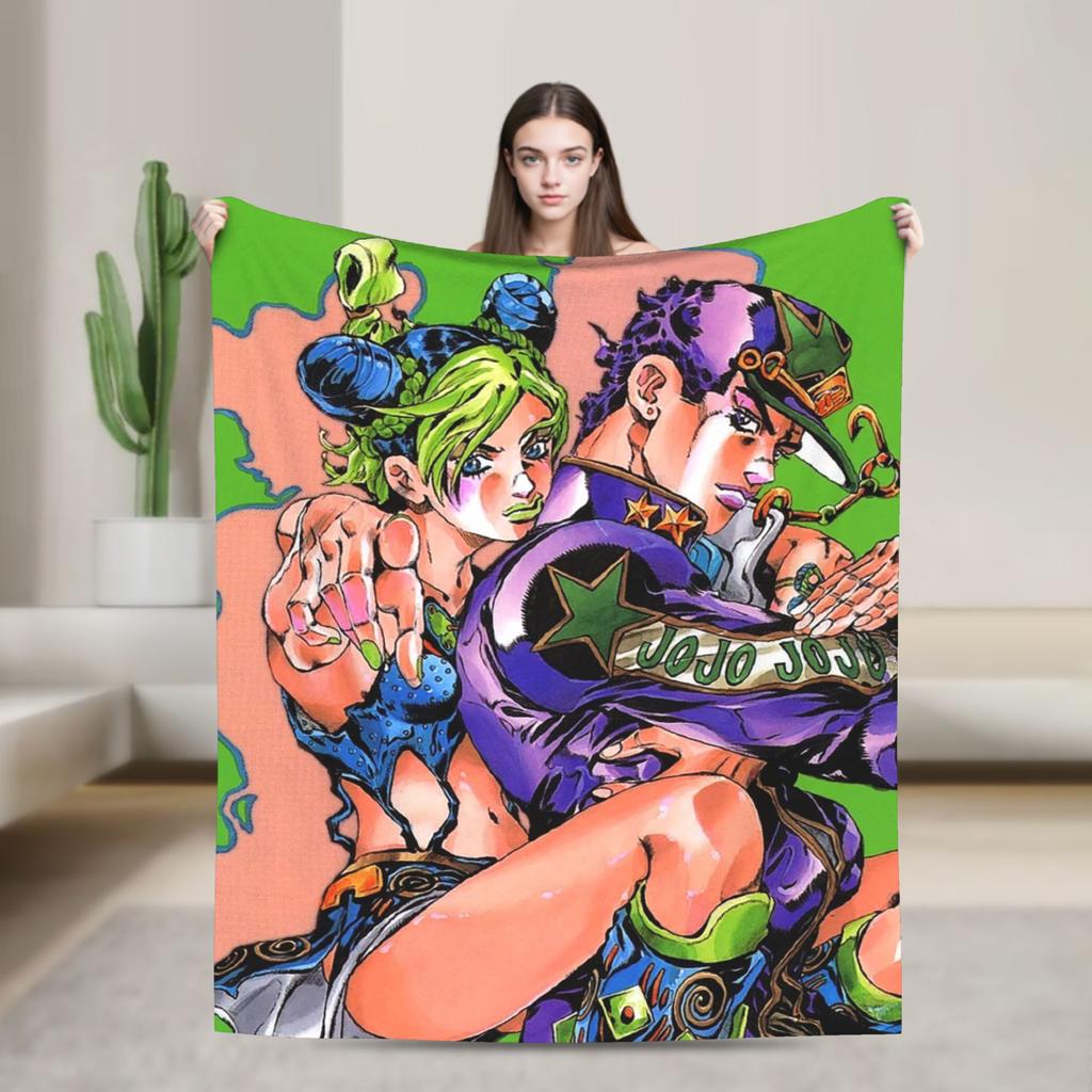Bizarre Adventure Knitted Blanket Anime Flannel Throw Blanket Home Couch Decoration Soft Warm Bedspread
