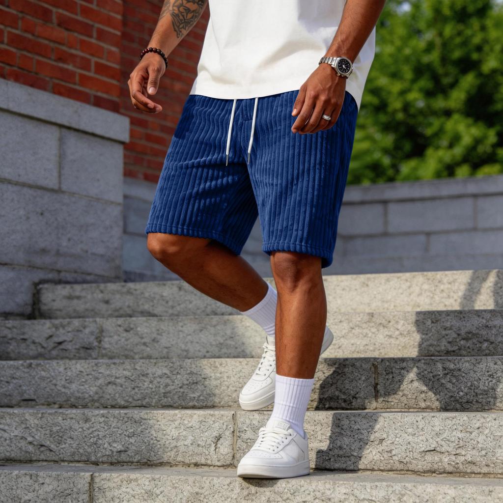 Heren Mode Casual -Kleur Corduroy Korte Broek Met Borduurwerk-, Elastische Tailleband met Trekkoord Korte Broek