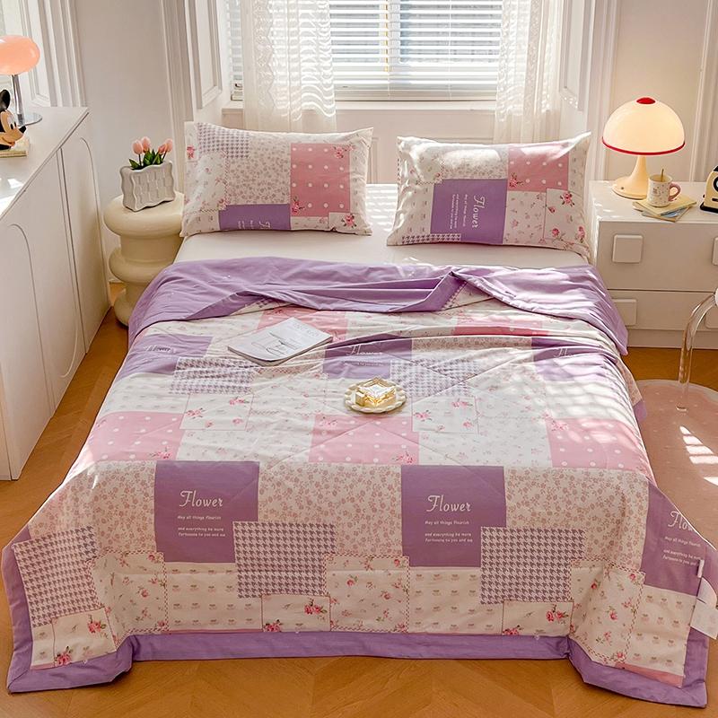 Fresh White Flowers 100% Cotton Quilted Quilt Summer Skin-friendly Comfortable Air Conditioning Quilt for Kids Teens Adults