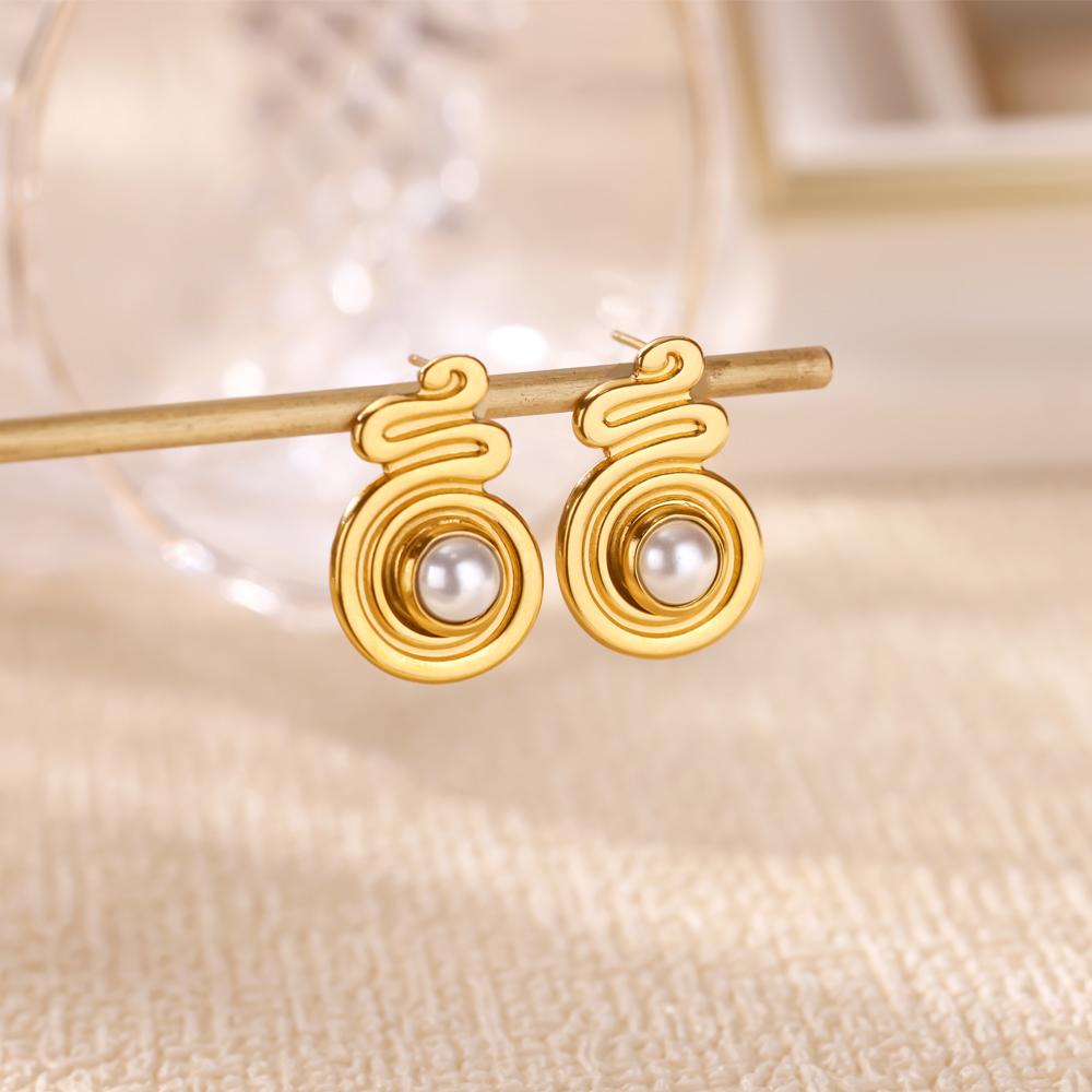 Stainless Steel Clover Snake Earrings Dainty Golden Imitation Pearl Anti Fading Earring Women Wedding Jewelry Accessories Gifts