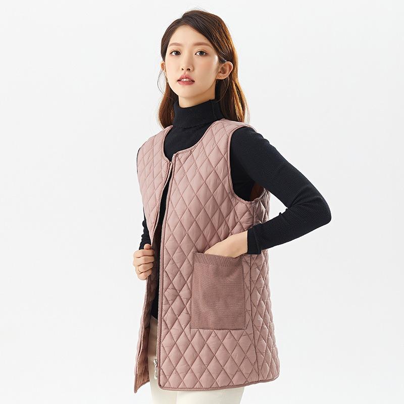 New autumn and winter women's medium and long fashion cotton vest thermal zipper pocket medium and green vest