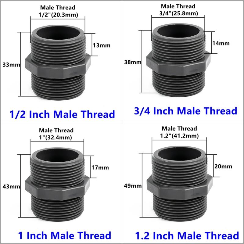 1/2-2Inch Double Male Thread PVC Equal Straight Connectors Aquarium Fish Tank Pipe Connector Fitting Garden Water Pipe Connector