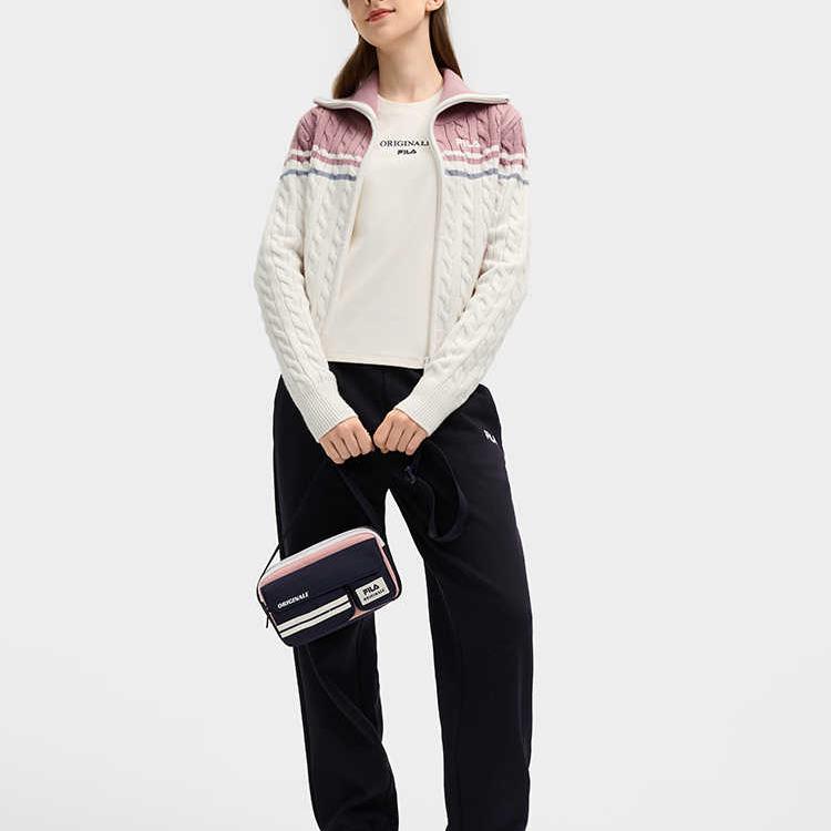 FILA Fashionable Versatile Polo Collar Knitted Jacket Women outerwear Cloud-Mushroom-White F11W519401FWT