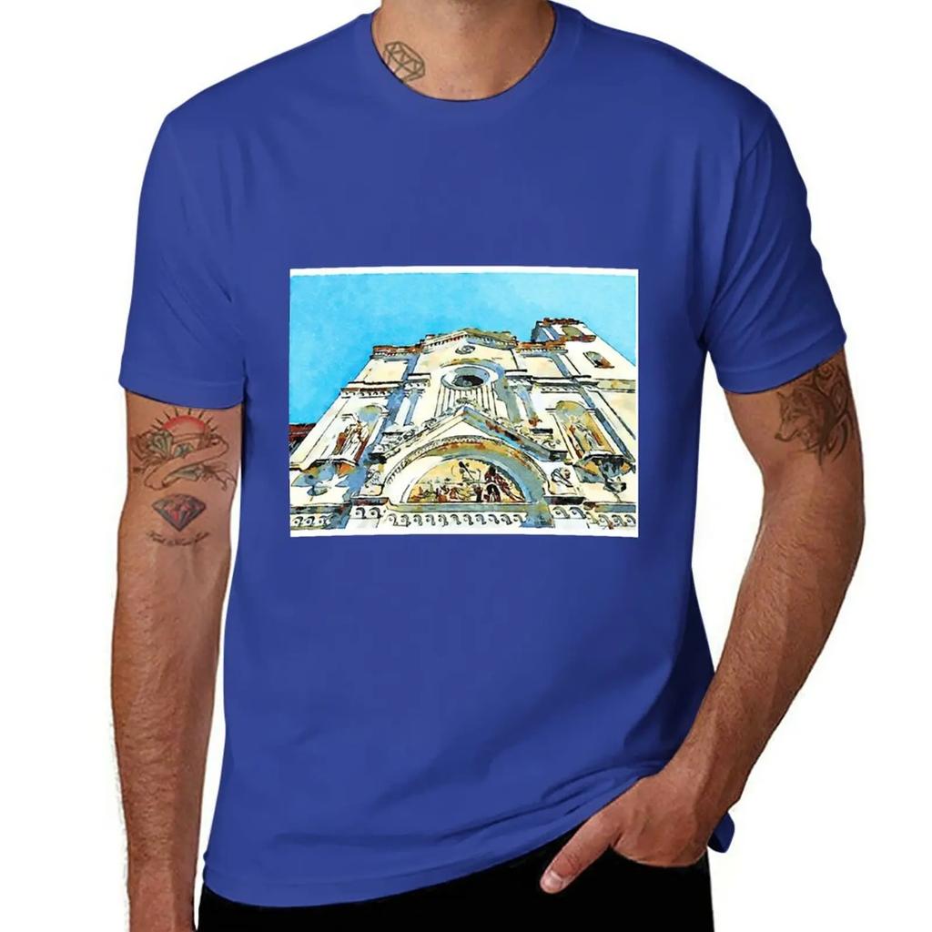 Facade of the Cathedral of Pizzo Calabro T-Shirt Sublime Korean Fashion Men T Shirts