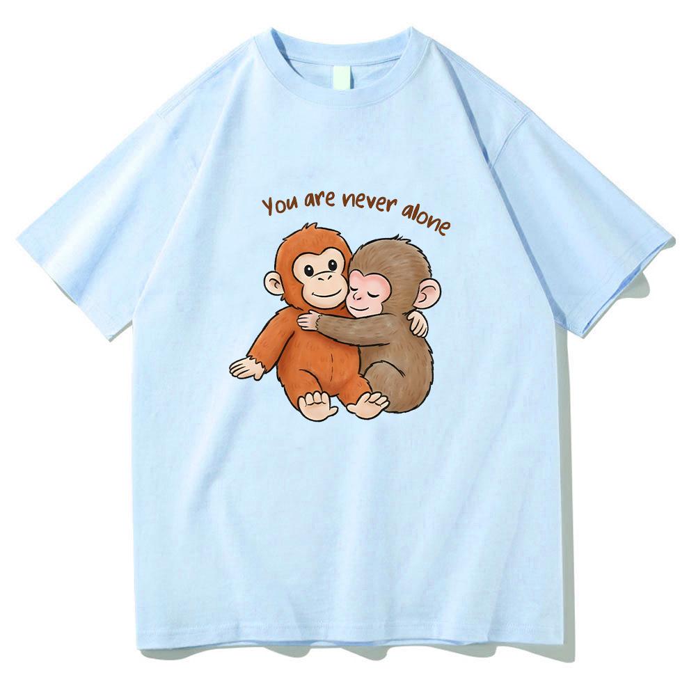 Punch Monkey T-shirt Cute Baby Monkey with Plush Toy Graphic T Shirts Emotional Gift Animal Lovers Pure Cotton Top Women Men Tee Summer clothes