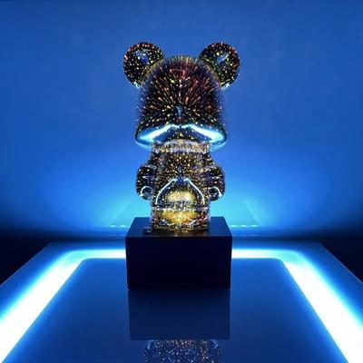 Creative 3D Glass Fireworks Little Bear Night Light Nordic Luxury Home Decor Living Room Desk Decorative Atmosphere Light Gifts