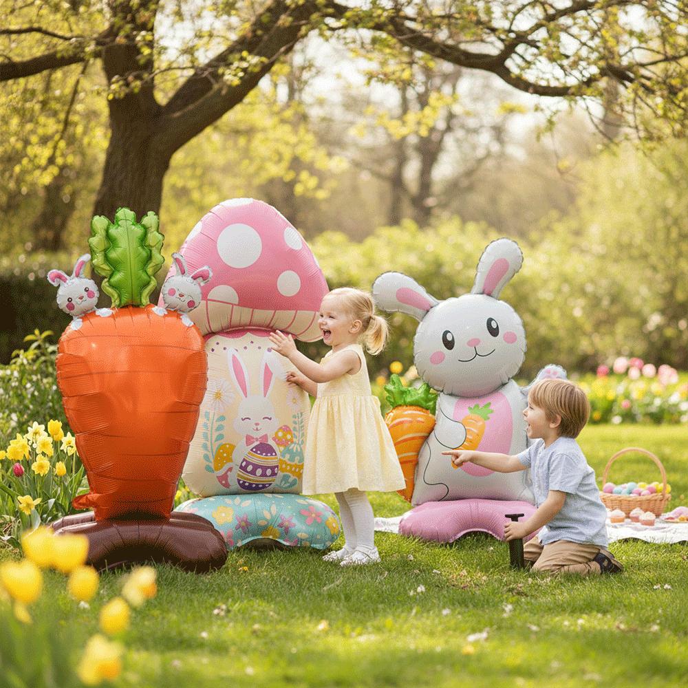 3D Stehender Oster Folienballon Riesiger Hase Karotte Küken Ei Ballons Osterparty Dekoration Kindergeschenk Mit Luft Gefüllt Gartendekoration