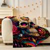 Fun Baroque Skull Art Throw 240g Lightweight Flannel Blanket, Soft Skin Throw Blanket for Sofa Bedroom