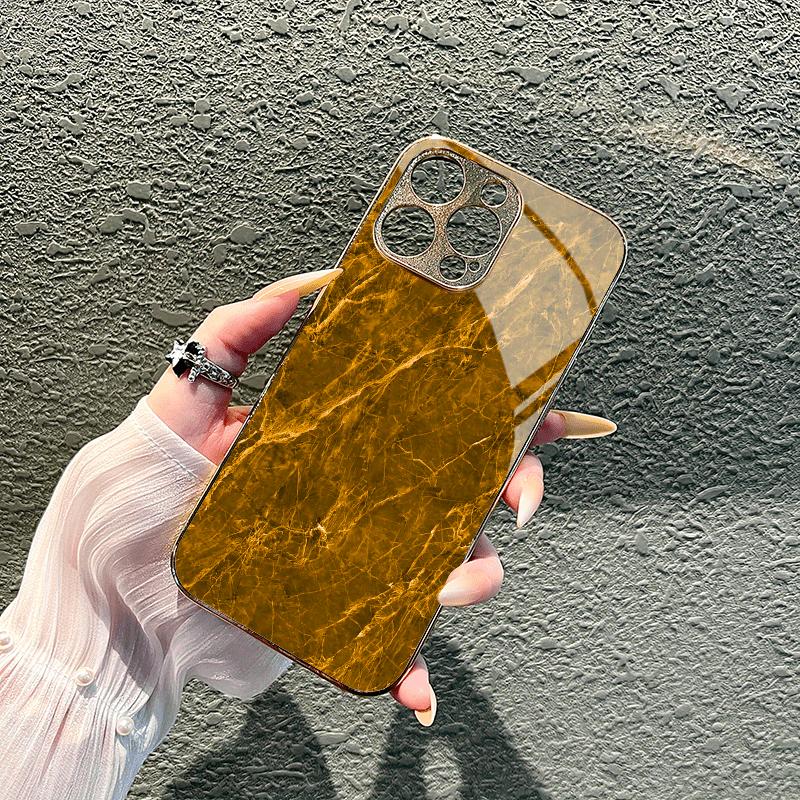 Simplicity Golden texture Luxurious High-end Phone Case Electroplated Glass PhoneCase for iPhone 17161514131211pm Pro Plus