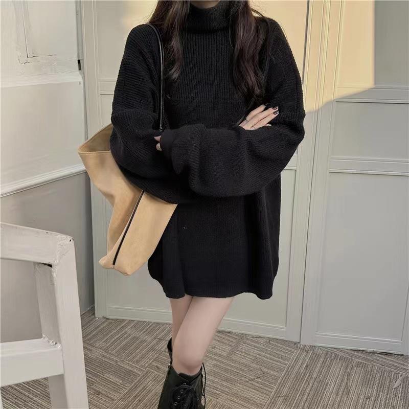 Fashion, Simple and Loose Bottoming Knitted Sweater, Top, Foreign Style, Retro Lazy Style Turtleneck Sweater Women's