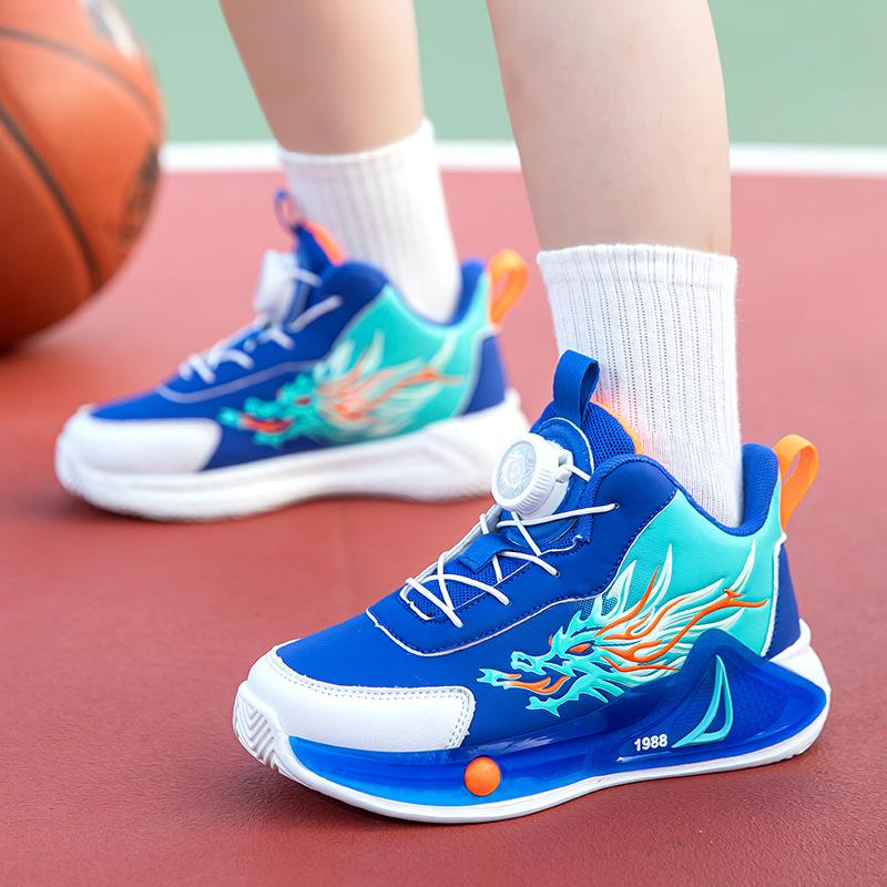 Children's Basketball Shoes for boys2026New Leather Waterproof Rotating Buckle Sports Shoes for Boys