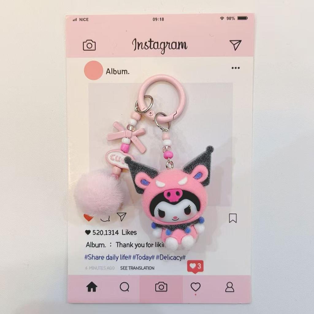 Fashion Kuromi Figure Resin Key Chain Cute Cartoon Print 3D Keyring for Teen Ladies Backpack Pendant Decorative Phone Strap
