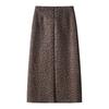 2024 Women's Gray Leopard Woolen Midi Skirt - Autumn/Winter Style, Straight Bodycon with Slit
