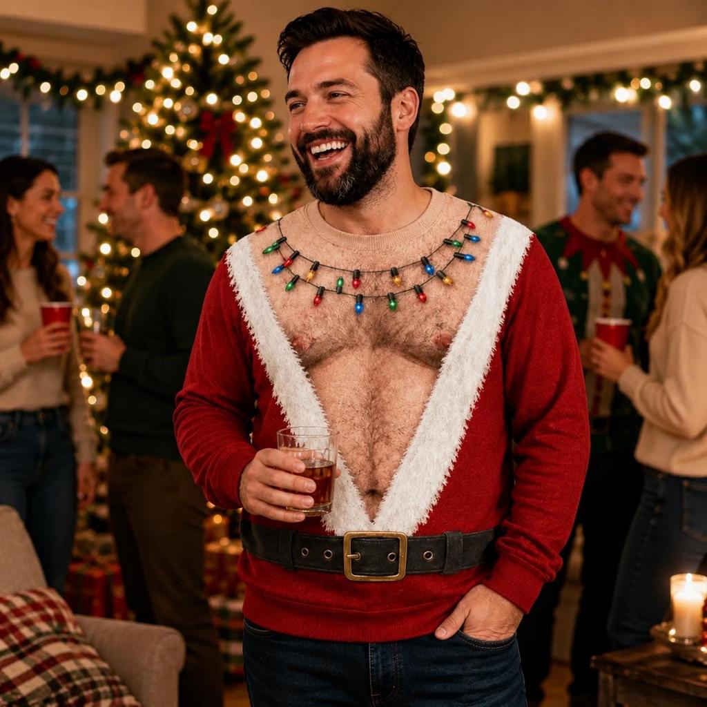 Lustiger Herren-Weihnachts-Novelty-Kapuzenpullover, Leichter Rundhals-Pullover