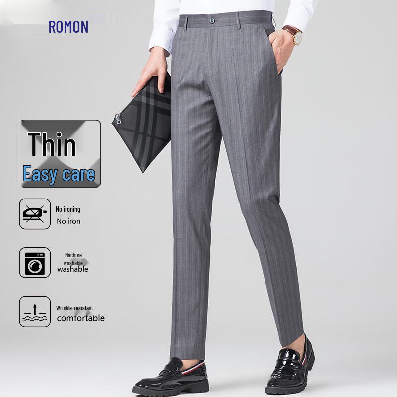 Luomeng Men s Striped Stretch Business Trousers 33