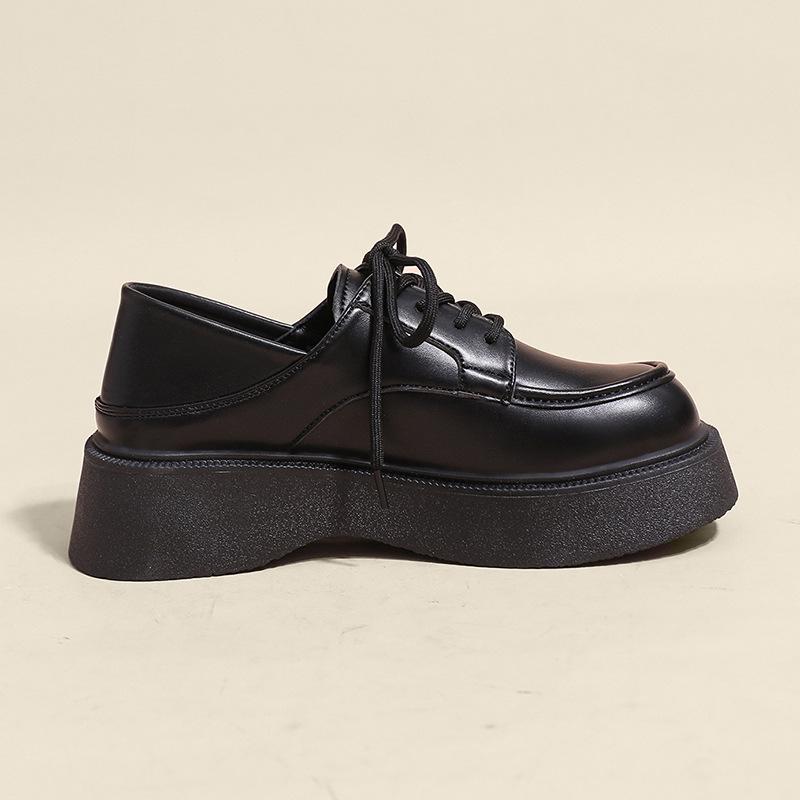 Black Big Head and Small Leather Shoes Women's Summer 2025 New Jk Single Shoes British Style Muffin Platform Loafer Shoes