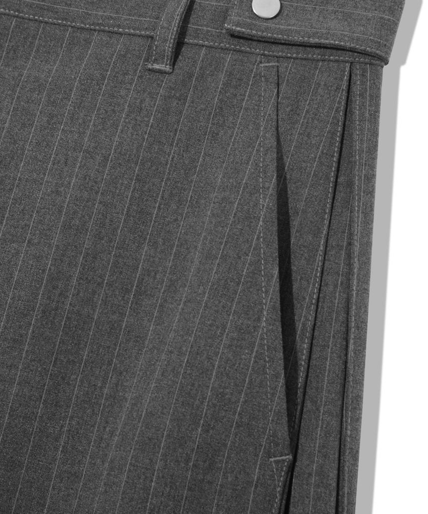 TRILLION Striped Side Pleat Snap Button Wide Slacks_Gray