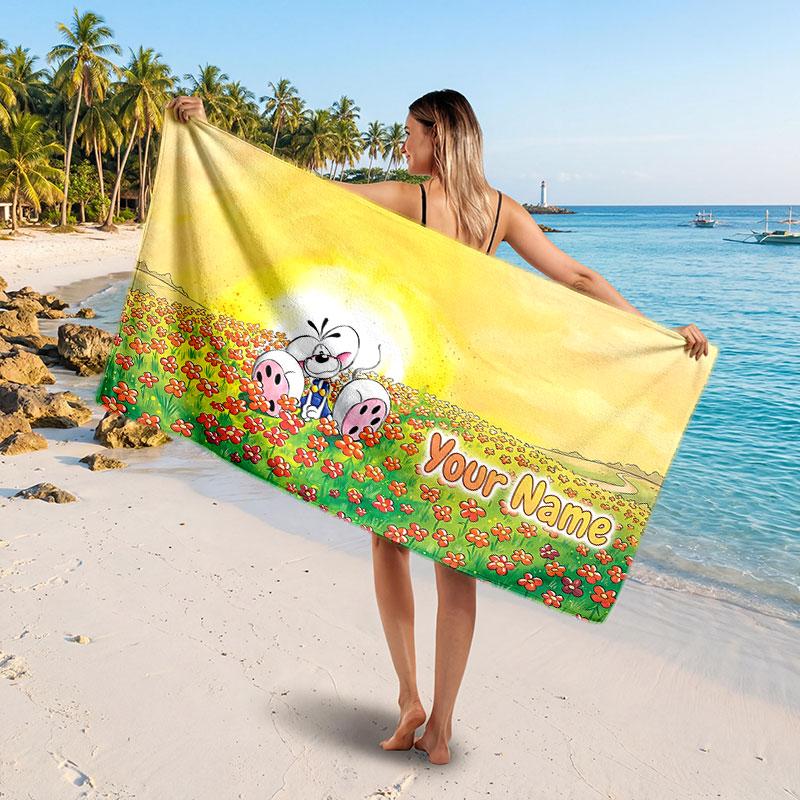 Diddl Customized Name Text Beach Towel, Soft Absorbent Towel Beach Pool Travel Personal Gift