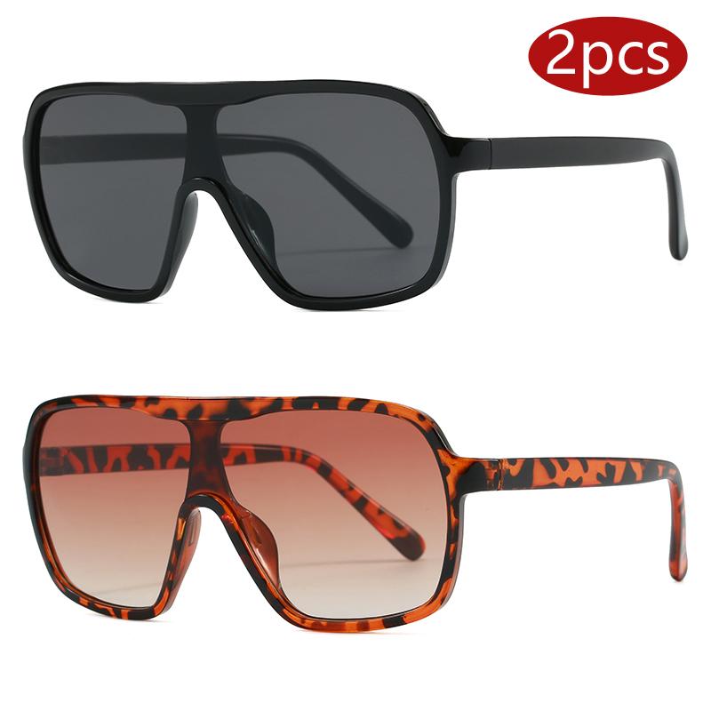 

2pcs Women s 2026 New Oversized Rectangle Sun Glasses Gradient Simple Style Sunglasses Unisex One Piece UV Protection Eyewear