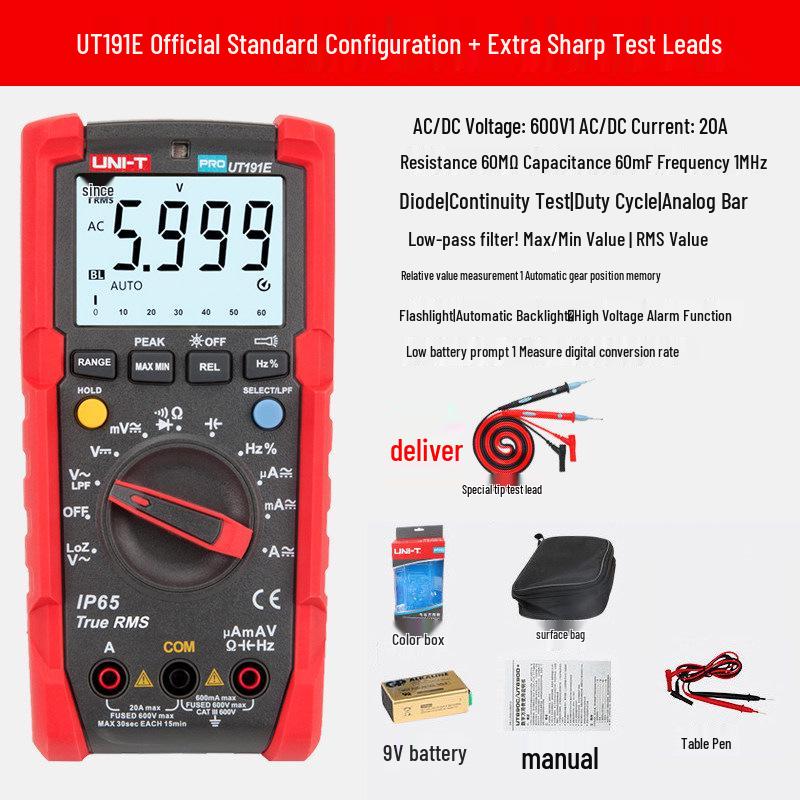 UNI-T UT191T High-Precision Digital Multimeter - Multifunctional, Auto-ranging, Anti-burn Electrician's Tool with Digital Display
