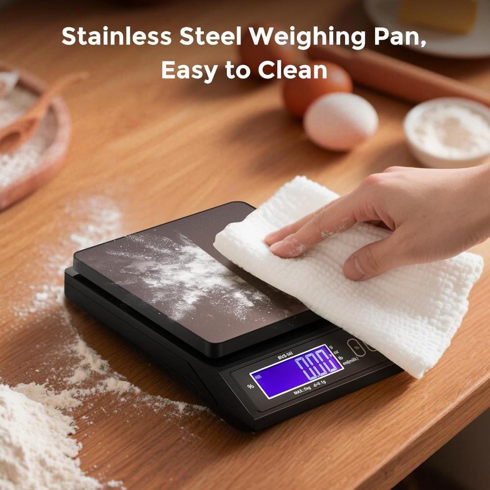 Digital Electronic Kitchen Scale Waterproof Stainless Steel Measuring Scale with LCD Display 5kg/0.1g 10kg/1g Rechargeable