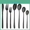 Dinnerware Set 7pcs Stainless 1810 Steel Flatware Black Tableware Set Dinner Knife Dessert Forks Spoons Food Safe Cutlery Set