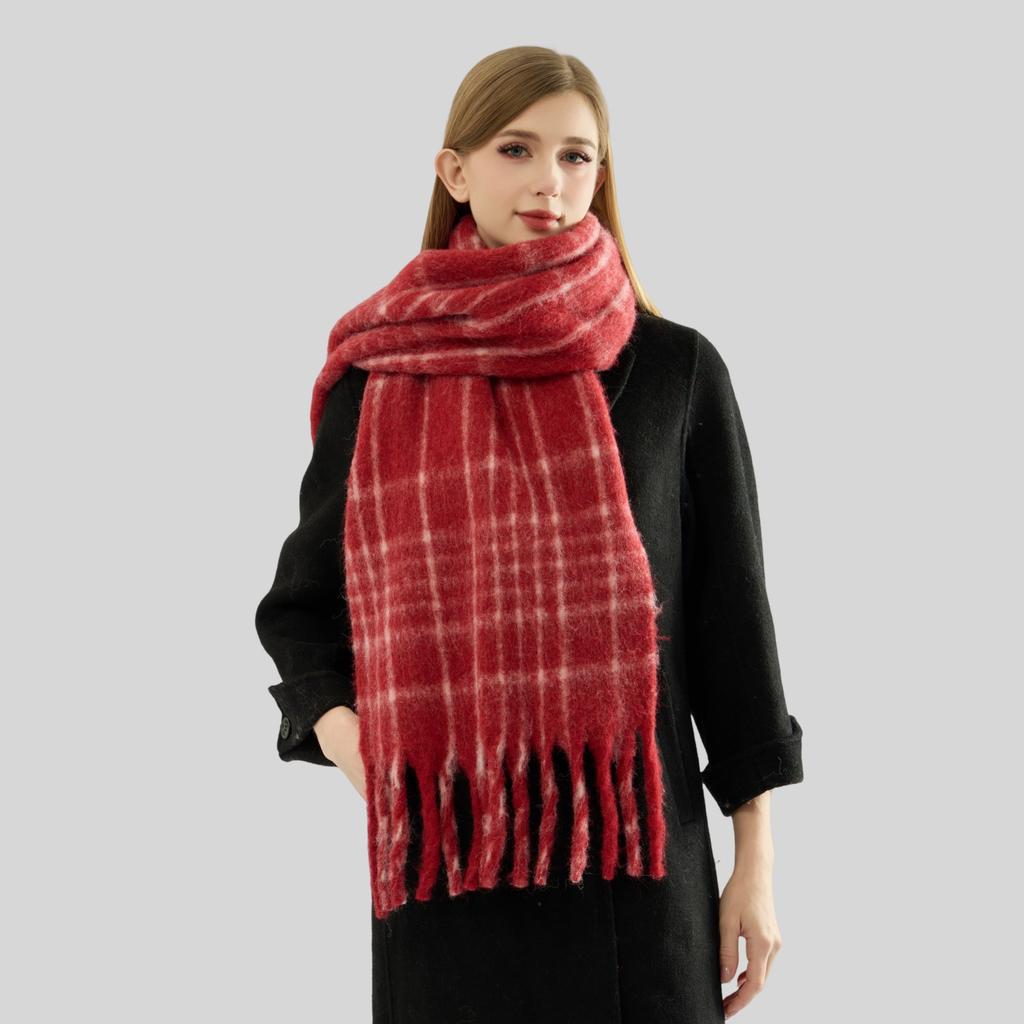 Wool Blended High-end Scarf Ankola Red Plaid Scarf Women's Winter Atmosphere Versatile Scarf