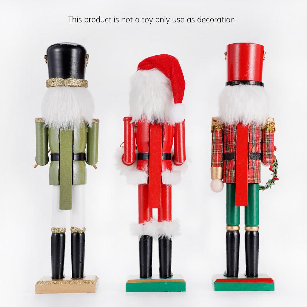 38CM Wooden Nutcracker Soldier Puppet Christmas Decoration Santa Claus Statue Desktop Ornament Navidad New Year Home Decoration