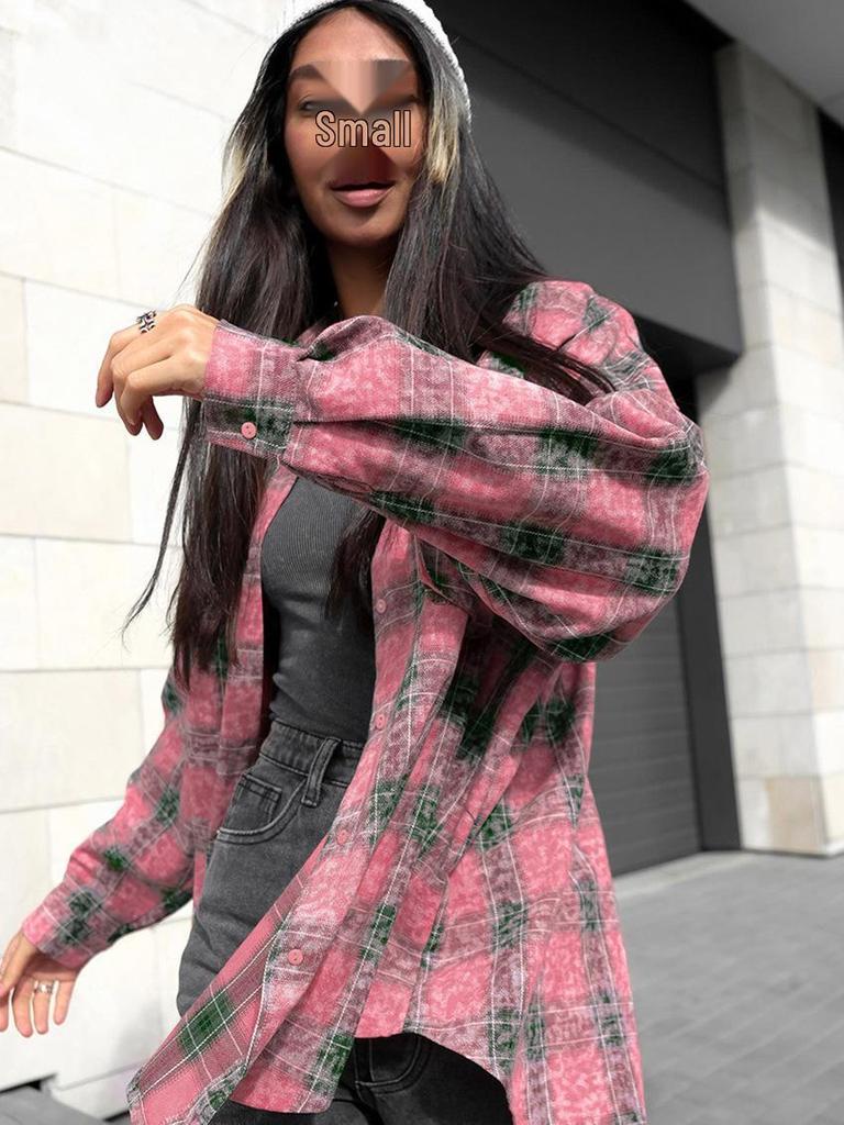2024 Trendy European & American Cotton Plaid Shirt: Versatile, Loose-Fit, Long-Sleeve Women's Fashion for a Stylish Commute