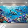 Tapiz del Mundo Submarino 3D, Tortuga Marina Tiburón Coral Peces Tropicales Colgante de Pared, Tapiz con Temática Oceánica para Dormitorio Sala de Estar